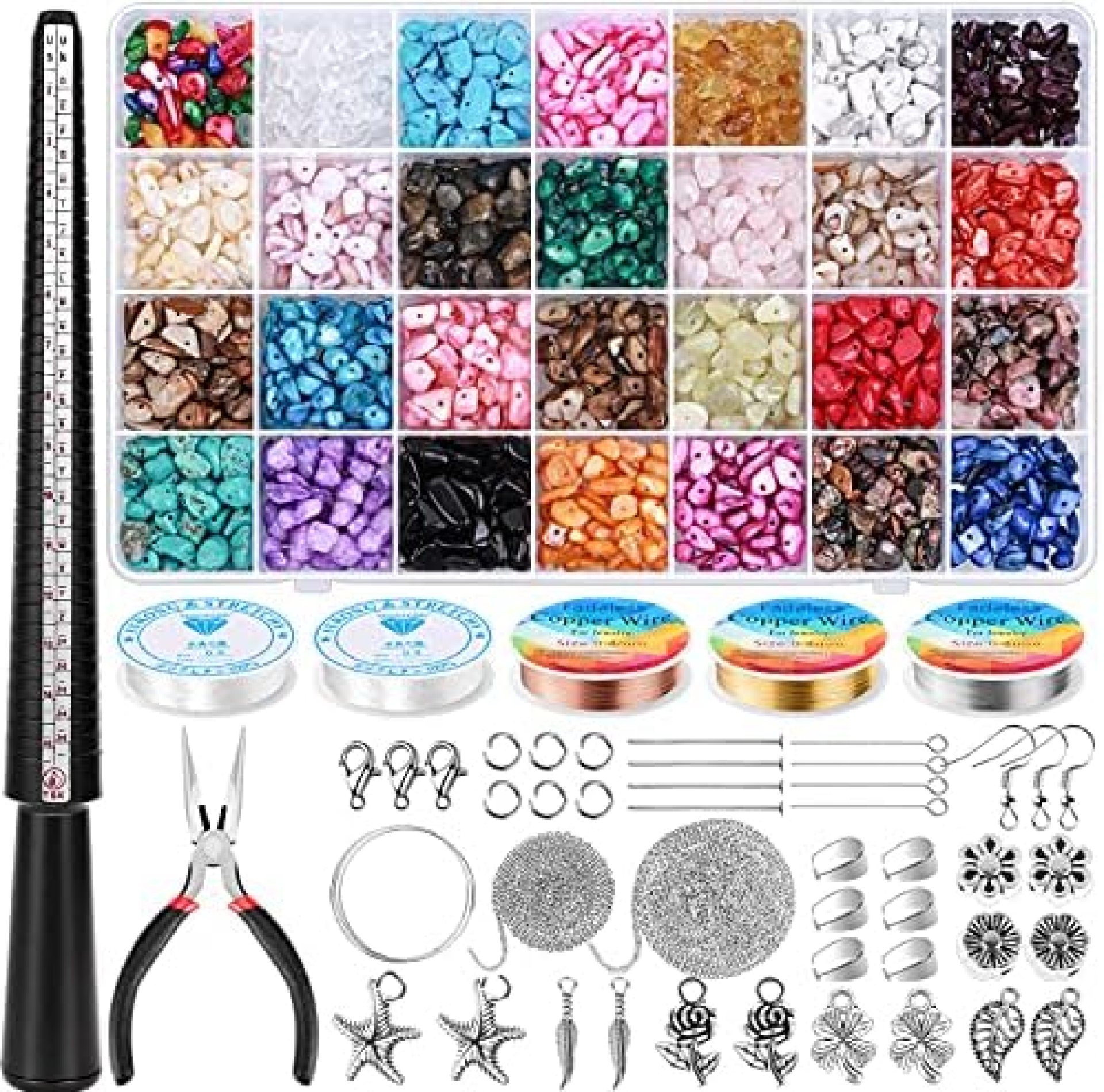 Crystal Beads Kit for Ring Making, 1626Pcs Irregular Stones Natural Gemstone Chips Jewelry Making Supplies with Ring Sizer Wire Pendant Charms Bracelet Strings Earring Tools for DIY Art Crafts Crystal Beads Kit for Ring Making, 1626Pcs Irregular Stones Natural Gemstone Chips Jewelry Making Supplies with Ring Sizer Wire Pendant Charms Bracelet Strings Earring Tools for DIY Art Crafts