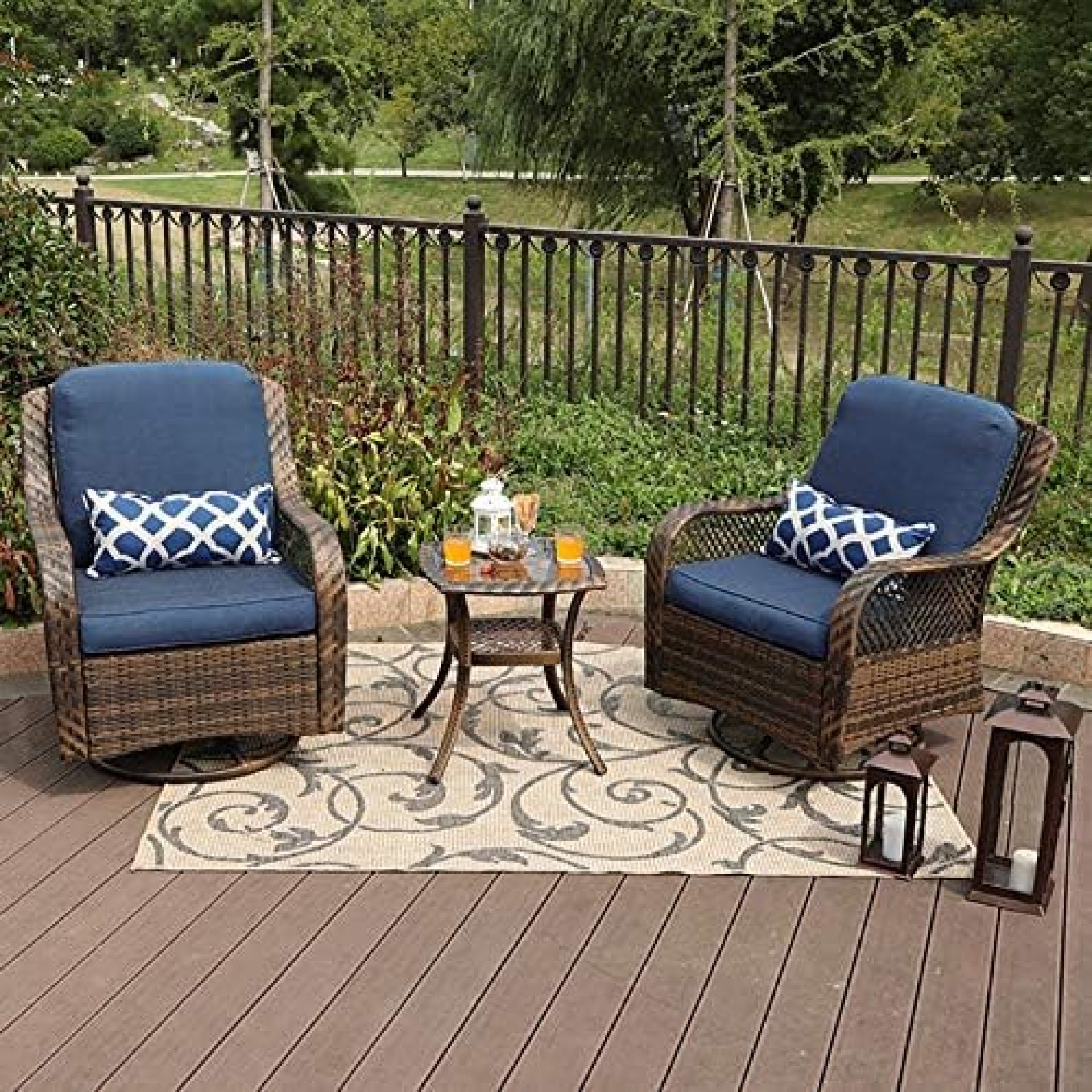 3 Piece Patio Furniture Set Outdoor Rattan Rocker Conversation Set with 1 Table and 2 Rocking & Swivel Chairs Support 350lbs 3 Piece Patio Furniture Set Outdoor Rattan Rocker Conversation Set with 1 Table and 2 Rocking & Swivel Chairs Support 350lbs