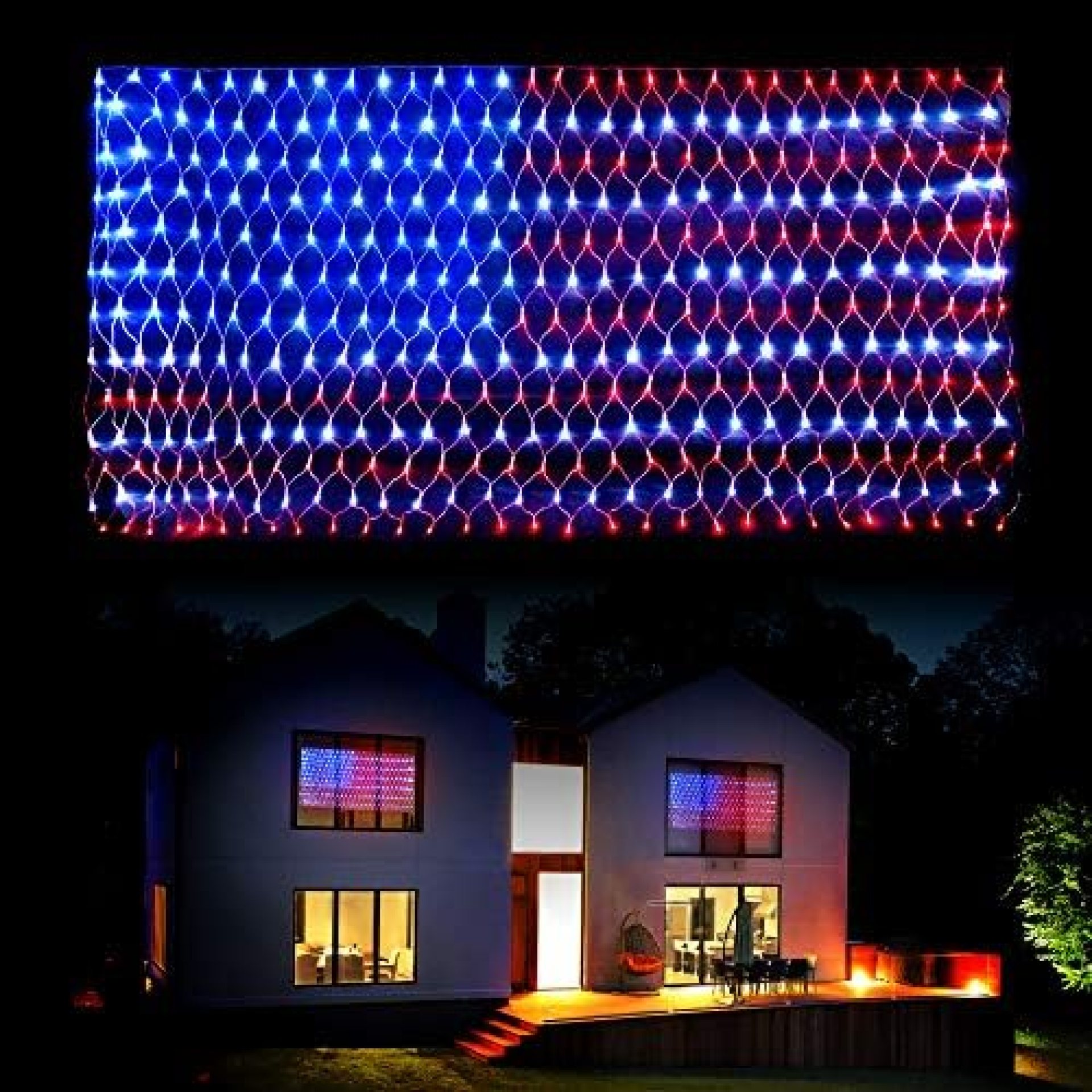 DANLI American Flag String Lights, Waterproof 420 LED String Lights, US Flag Light with Plug,Net Light Holiday Decoration for Garden Patio July 4th National Day Independence Day Memorial Day DANLI American Flag String Lights, Waterproof 420 LED String Lights, US Flag Light with Plug,Net Light Holiday Decoration for Garden Patio July 4th National Day Independence Day Memorial Day