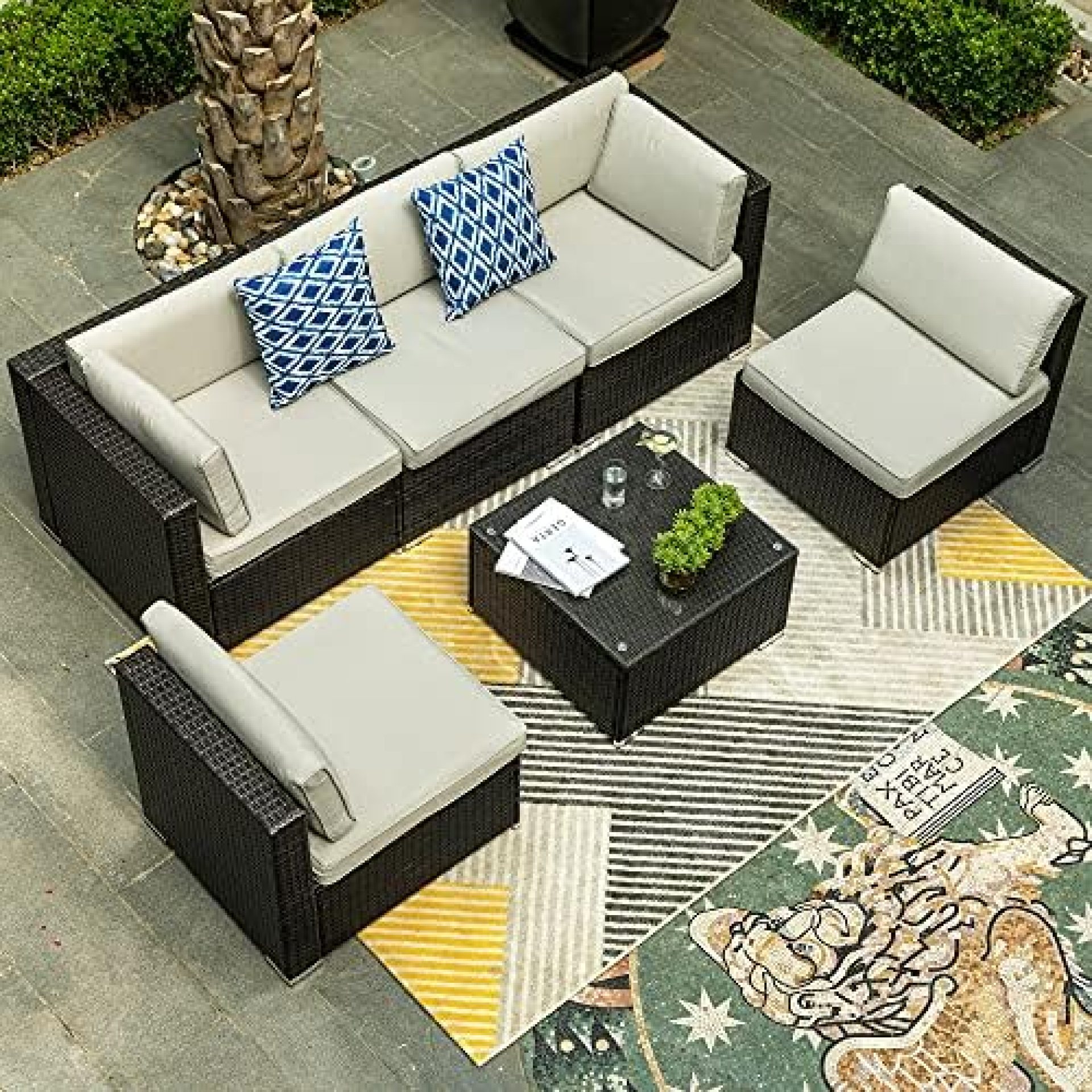YITAHOME 6 Pieces Patio Furniture Set, Outdoor Sectional Sofa PE Wicker Conversation Set Outside Couch with Table for Porch Lawn Garden Backyard, Black YITAHOME 6 Pieces Patio Furniture Set, Outdoor Sectional Sofa PE Wicker Conversation Set Outside Couch with Table for Porch Lawn Garden Backyard, Black