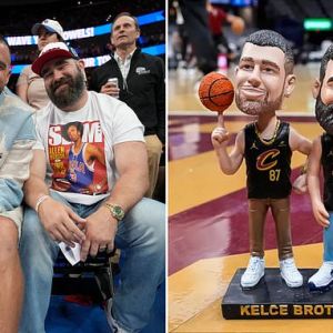 Travis and Jason Kelce bobbleheads are revealed by Cleveland Cavaliers ahead of game vs. Boston Celtics as brothers travel back home to raise money for local schools Travis and Jason Kelce bobbleheads are revealed by Cleveland Cavaliers ahead of game vs. Boston Celtics as brothers travel back home to raise money for local schools