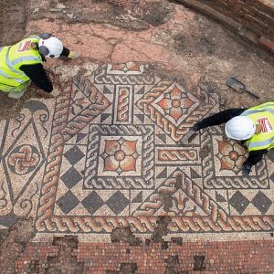 A Roman mosaic dating back to the 3rd century AD, unearthed in London. A Roman mosaic dating back to the 3rd century AD, unearthed in London.