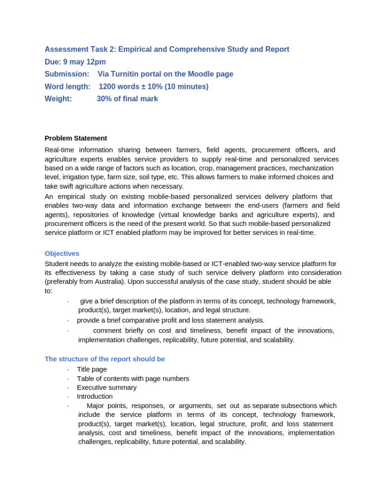 Assessment Task 2: Empirical and Comprehensive Study and Report Assessment Task 2: Empirical and Comprehensive Study and Report