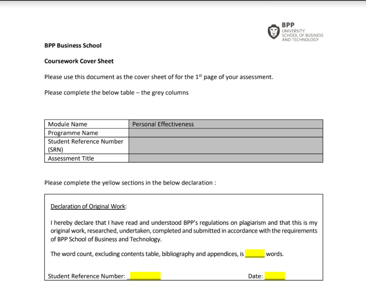 Personal Effectiveness BPP Business Schoolย  Coursework Cover Sheet Personal Effectiveness BPP Business Schoolย  Coursework Cover Sheet