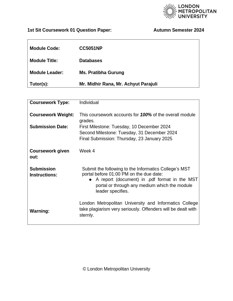CC5051NP – Databases Y24 Autumn (Main Sit) – CW QP (1) CC5051NP – Databases Y24 Autumn (Main Sit) – CW QP (1)