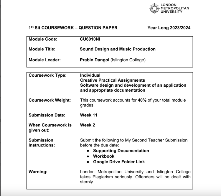CU6010NI Sound Design and Music Production Islington College CU6010NI Sound Design and Music Production Islington College