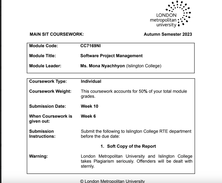 CC7169NI – Software Project Management –  Islington College CC7169NI – Software Project Management –  Islington College