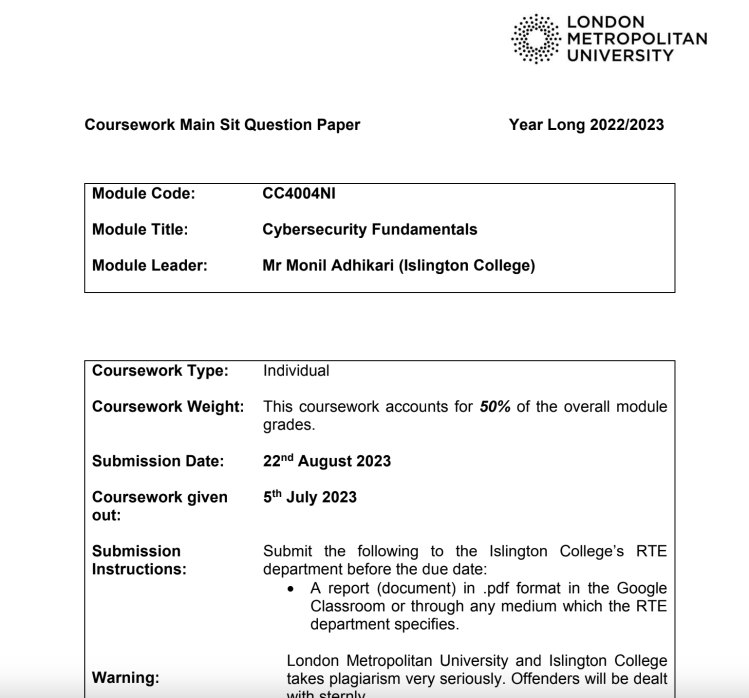 CC4004NI Cybersecurity Fundamentals Islington College CC4004NI Cybersecurity Fundamentals Islington College