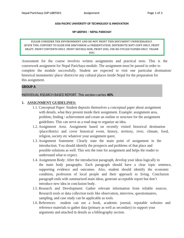 NP-LBEF001 – Nepal Parichaya (Assignment) NP-LBEF001 – Nepal Parichaya (Assignment)