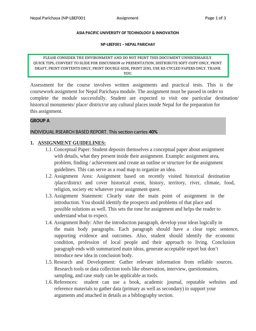 NP-LBEF001 – Nepal Parichaya (Assignment) NP-LBEF001 – Nepal Parichaya (Assignment)