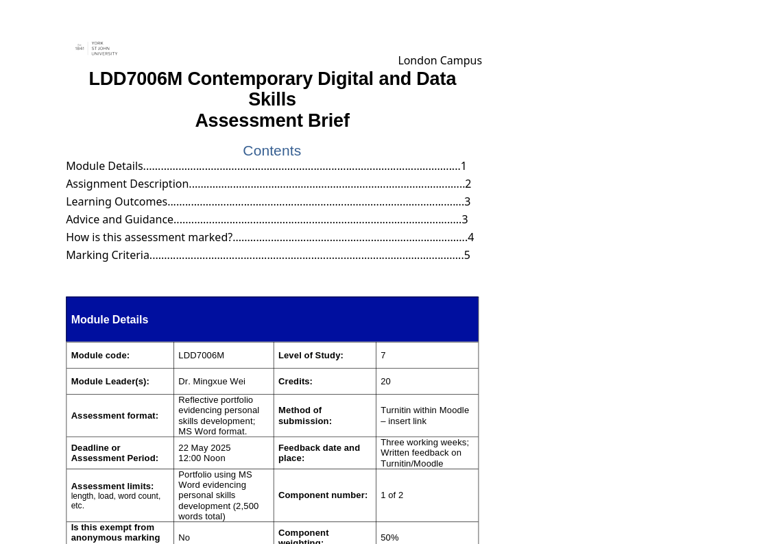 LDD7006M Contemporary Digital and Data Skills Assignment 1 Brief  24-25 LDD7006M Contemporary Digital and Data Skills Assignment 1 Brief  24-25