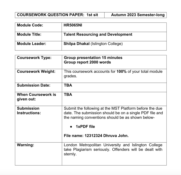 HR5065NI  Talent Resourcing and Development Islington College HR5065NI  Talent Resourcing and Development Islington College