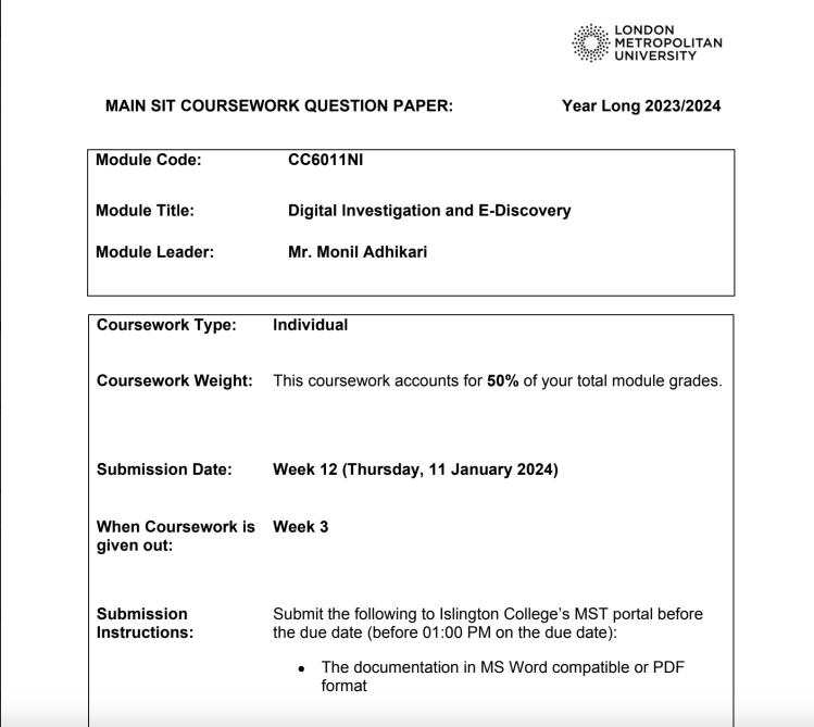 CC6011NI Digital Investigation and E-Discovery – Islington College CC6011NI Digital Investigation and E-Discovery – Islington College