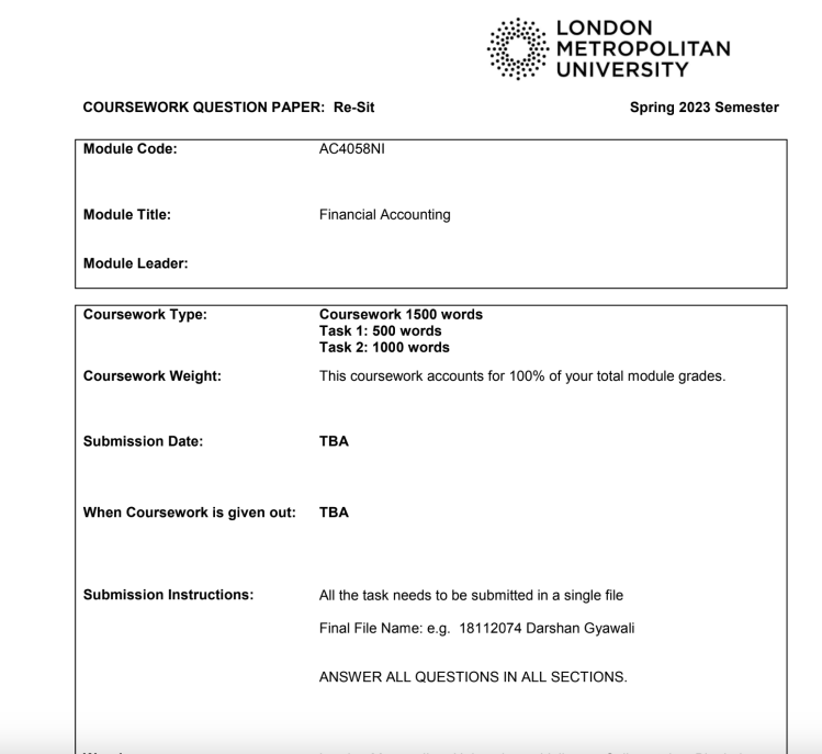 AC4058NI Financial Accounting Islington College AC4058NI Financial Accounting Islington College