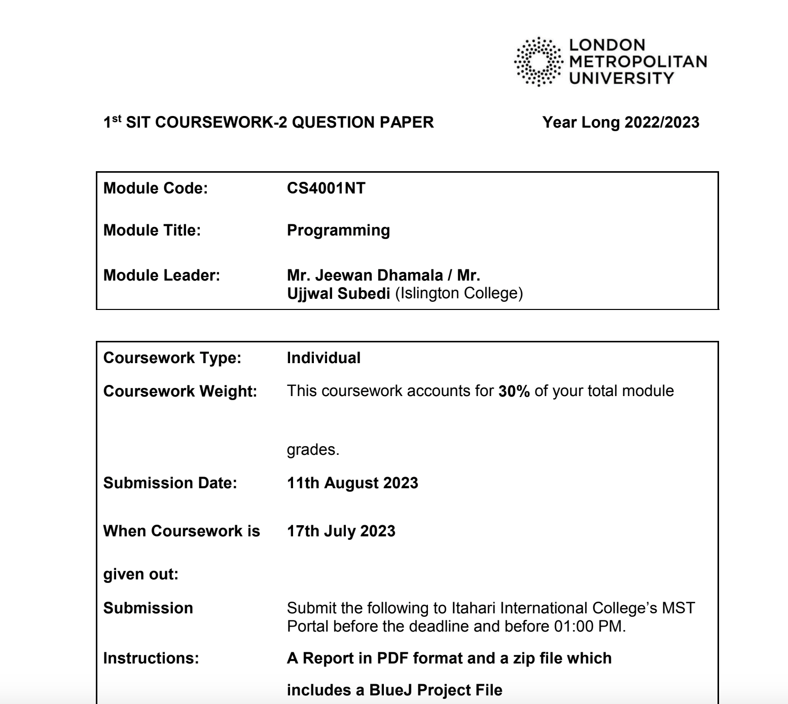 CS4001NT Programming GUI CW 2 Islington College CS4001NT Programming GUI CW 2 Islington College