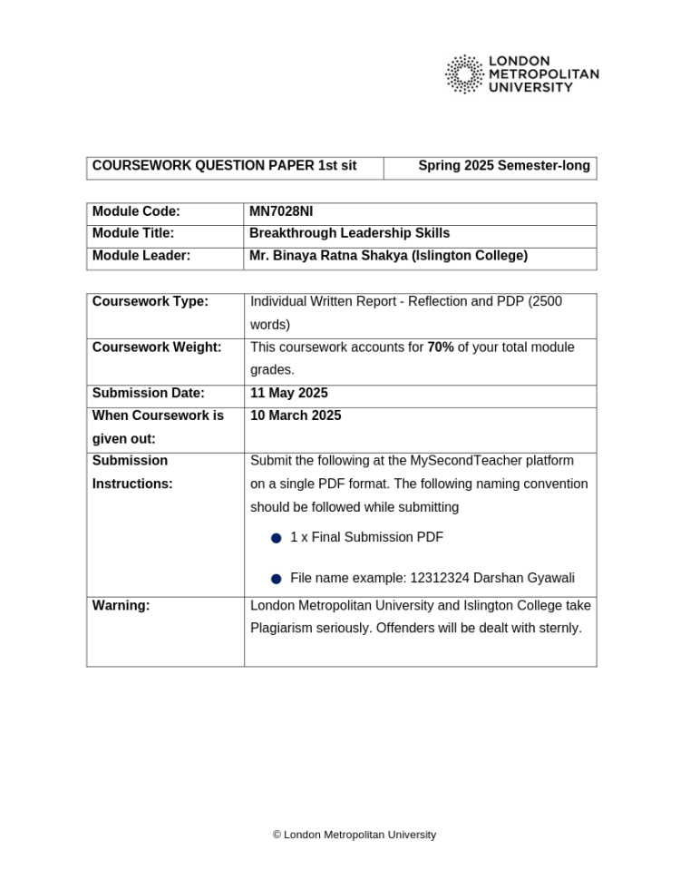 MN7028NI Breakthrough Leadership Skills S25 (1st sit) QP CWK2 MN7028NI Breakthrough Leadership Skills S25 (1st sit) QP CWK2