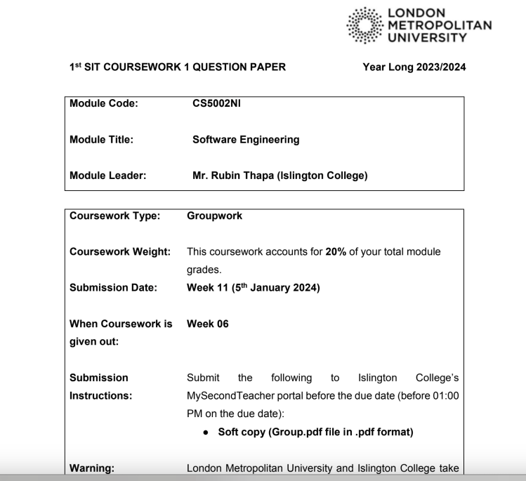 CS5002NI  Software Engineering Islington College CS5002NI  Software Engineering Islington College