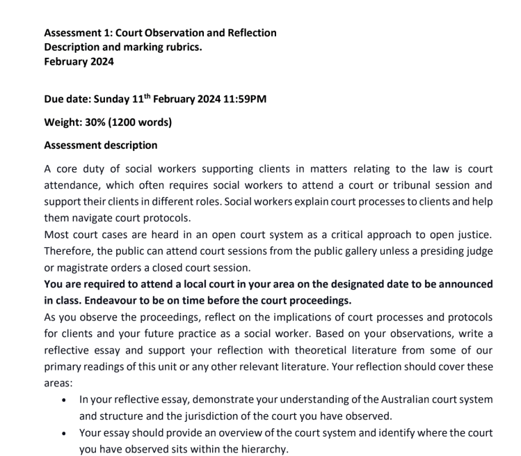 Assessment 1: Court Observation and Reflection Assessment 1: Court Observation and Reflection