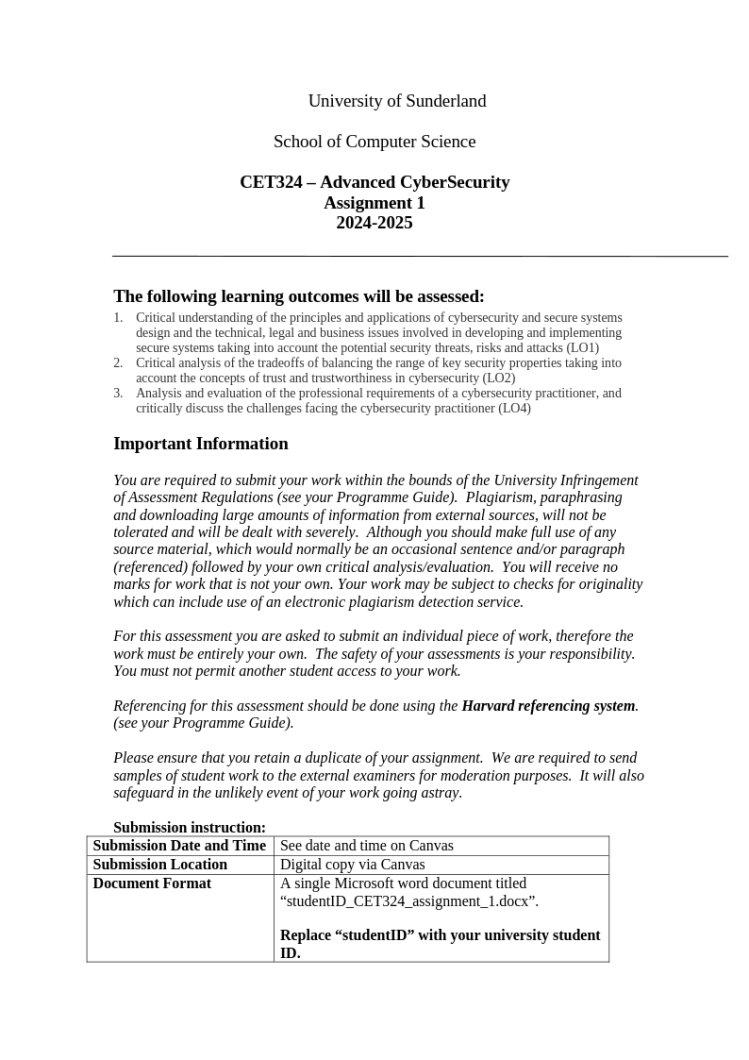 CET324 Assignment 1 brief – 2024-2025 CET324 Assignment 1 brief – 2024-2025