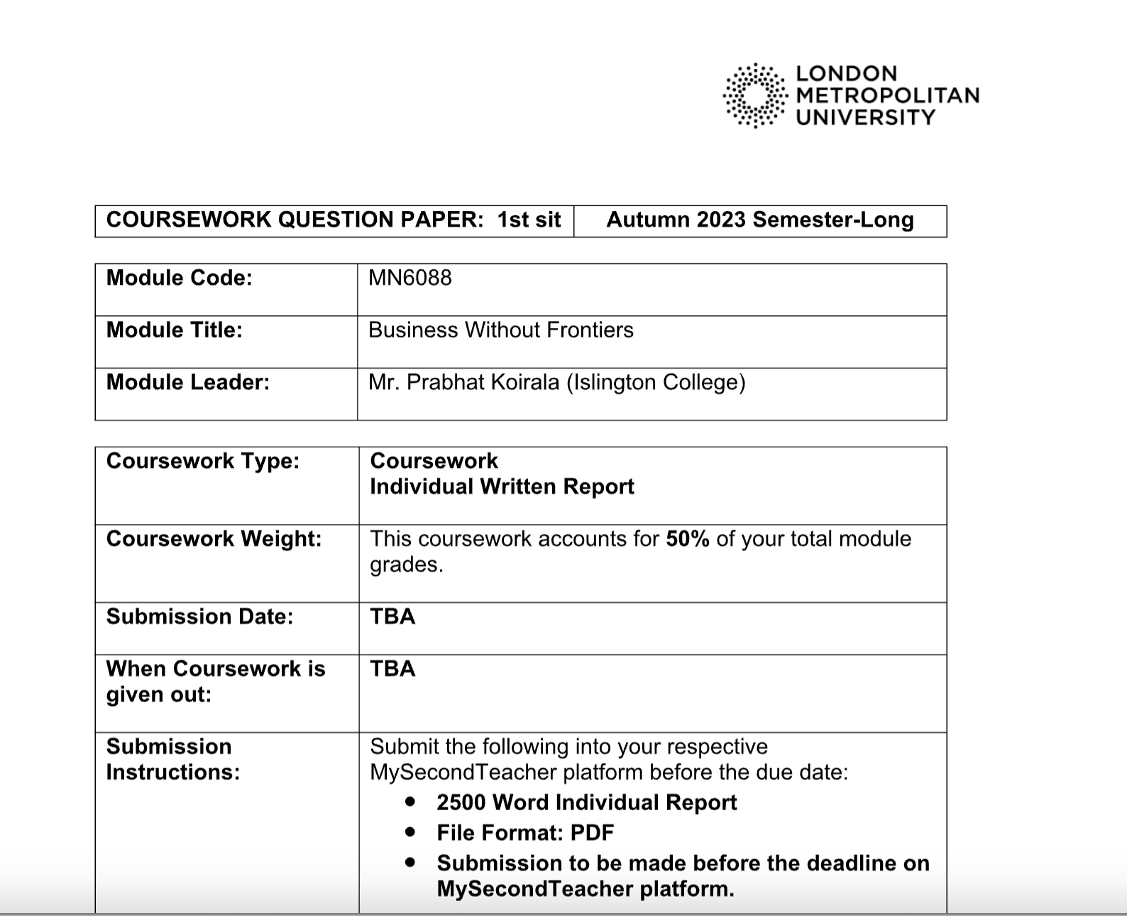 Module Code: MN6088Module Title: Business Without FrontiersIs – lington College Module Code: MN6088Module Title: Business Without FrontiersIs – lington College