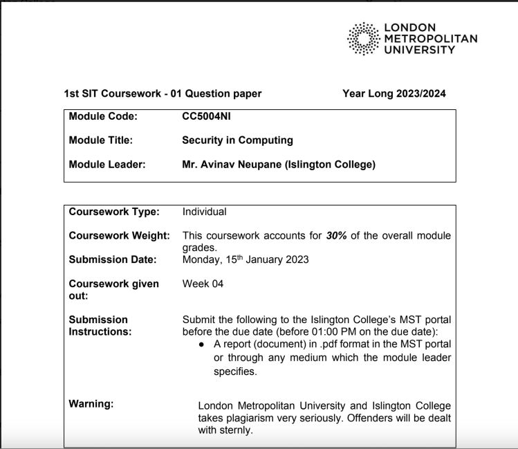 CC5004NI – Security in Computing – Islington College CC5004NI – Security in Computing – Islington College