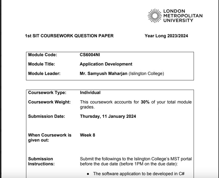 CS6004NI  Application Development Islington College – C# .Net Assignment CS6004NI  Application Development Islington College – C# .Net Assignment