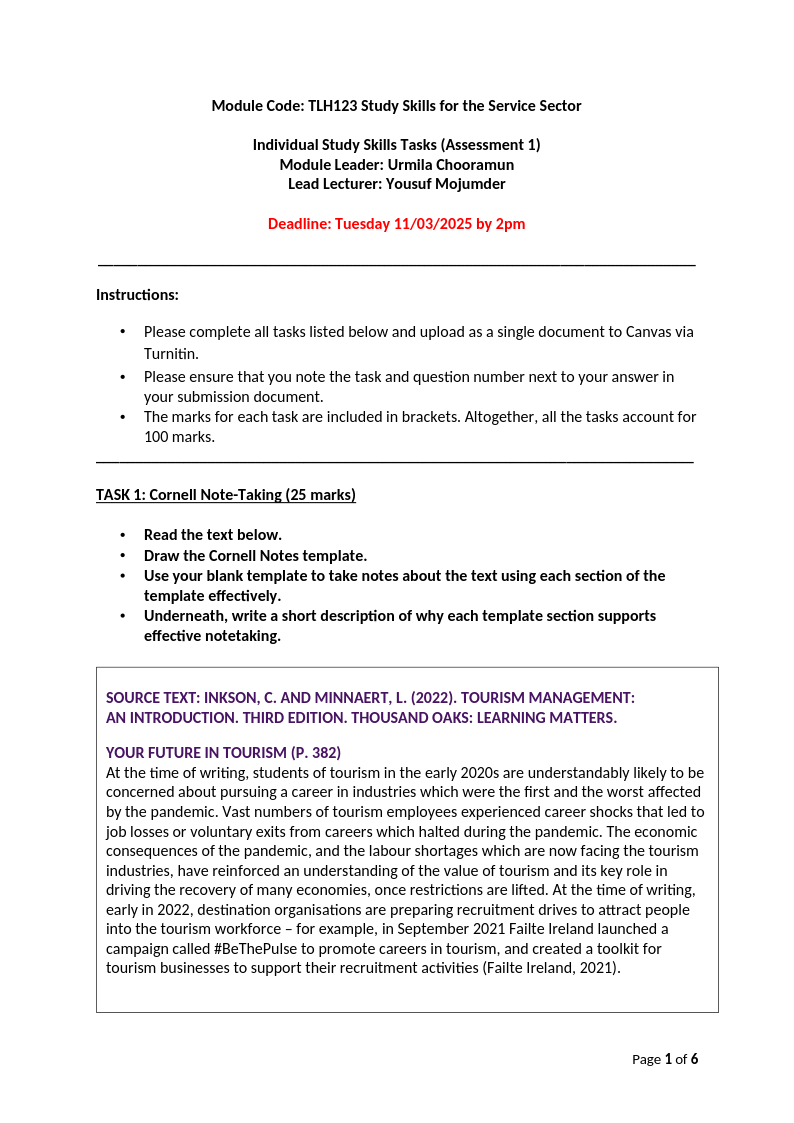 TLH123 Individual Study Skills Tasks 2024-25 Final Version TLH123 Individual Study Skills Tasks 2024-25 Final Version