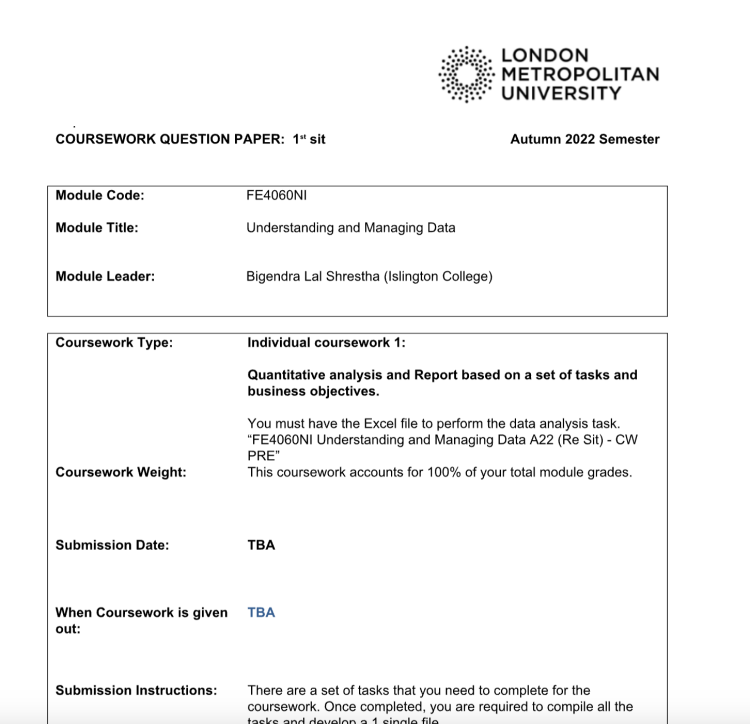 FE4060NI Understanding and Managing Data – Islington College FE4060NI Understanding and Managing Data – Islington College