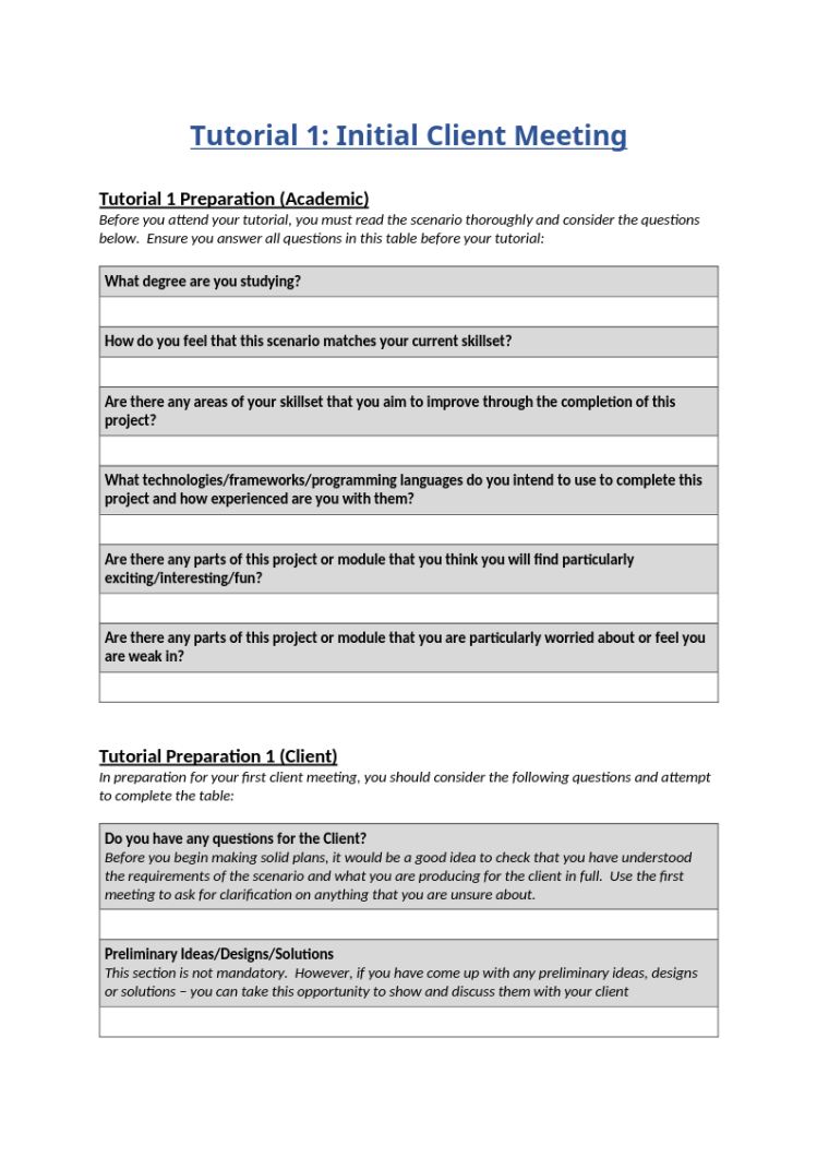 CET333 Tutorial 1 –  Initial Client Meeting CET333 Tutorial 1 –  Initial Client Meeting