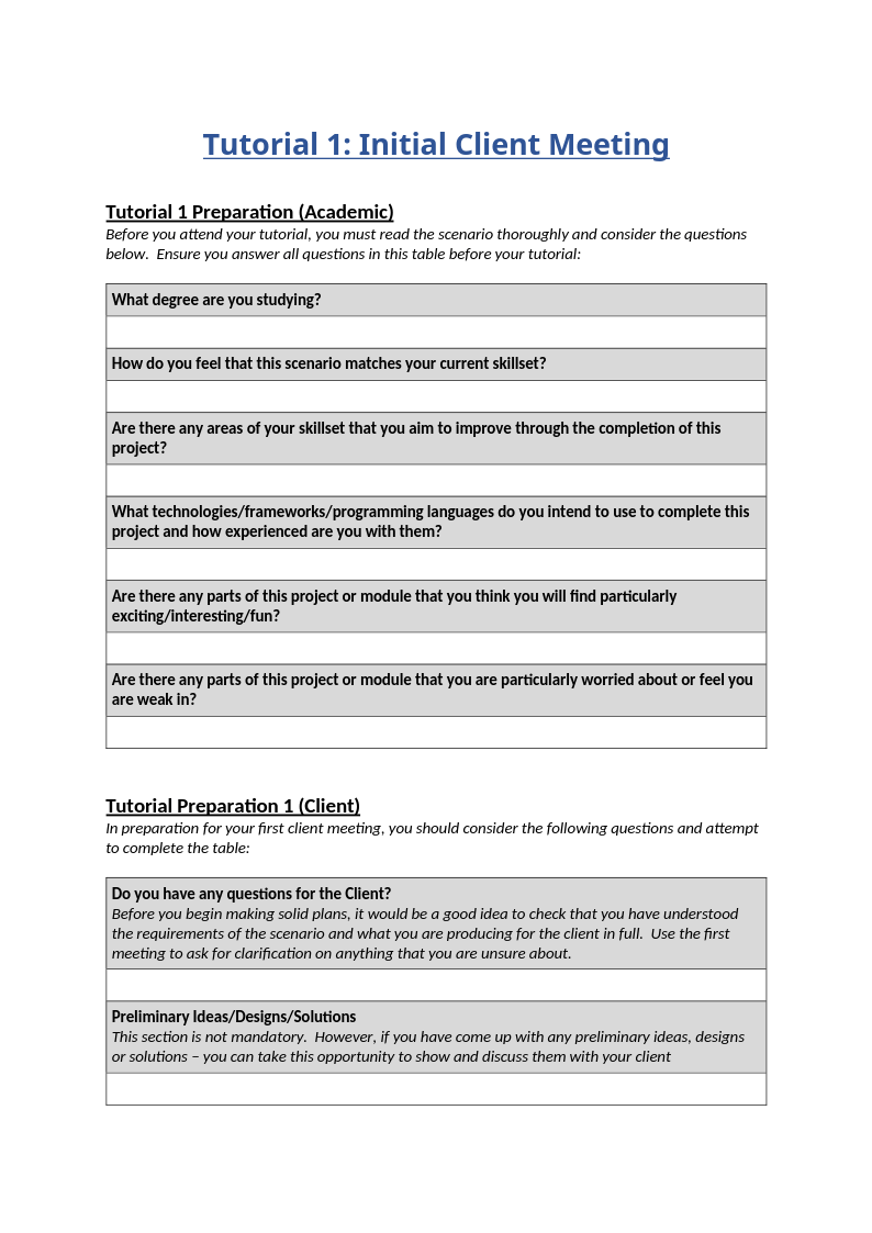 CET333 Tutorial 1 –  Initial Client Meeting CET333 Tutorial 1 –  Initial Client Meeting