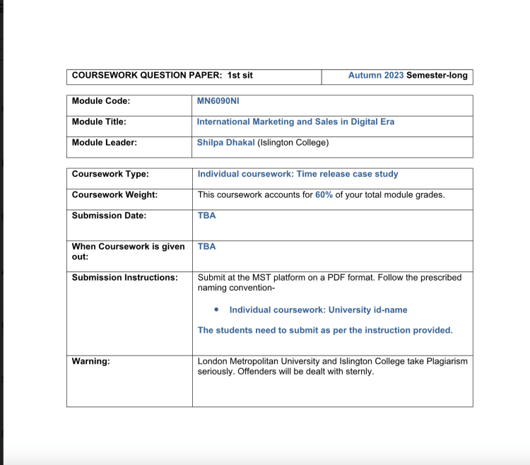 MN6090NI International Marketing and Sales in Digital Era Islington College MN6090NI International Marketing and Sales in Digital Era Islington College