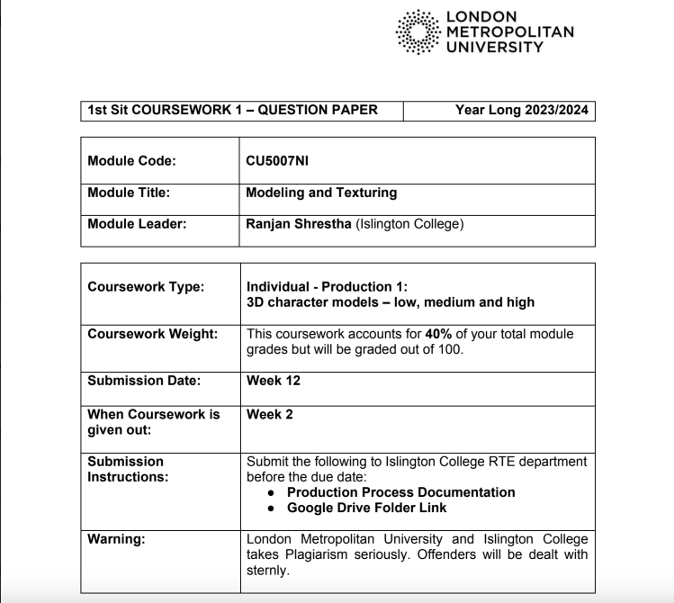 CU5007NI – Modeling and Texturing – Islington College CU5007NI – Modeling and Texturing – Islington College