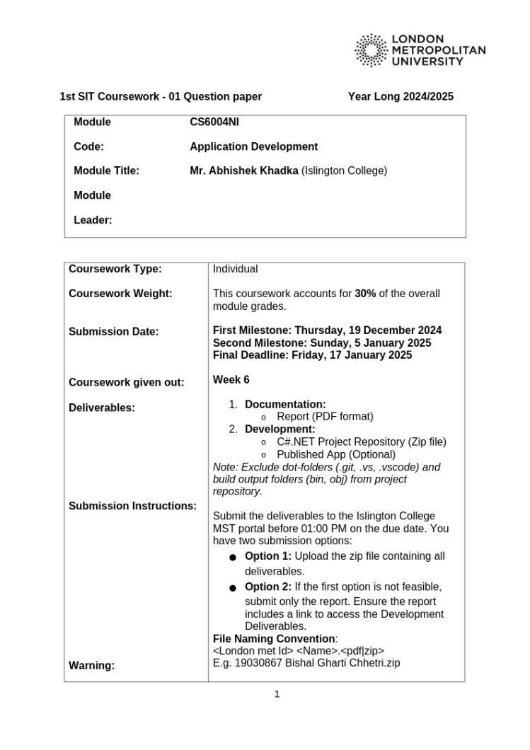 CS6004NI – Application Development Y24 Autumn (Main Sit) – CW1 QP (1) CS6004NI – Application Development Y24 Autumn (Main Sit) – CW1 QP (1)