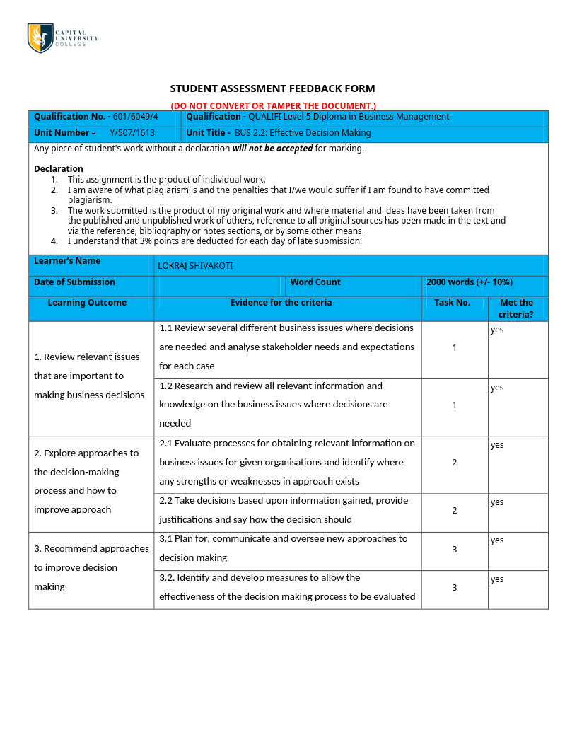 BUS 2.2 Effective Decision Making_Evaluated_Lokraj BUS 2.2 Effective Decision Making_Evaluated_Lokraj
