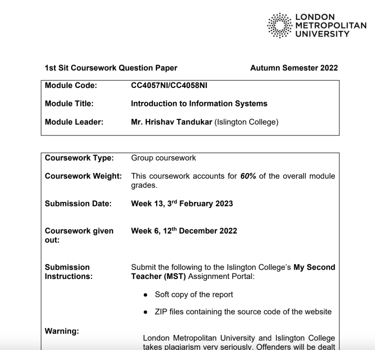 CC4057NI/CC4058NI Introduction to Information Systems Islington College CC4057NI/CC4058NI Introduction to Information Systems Islington College