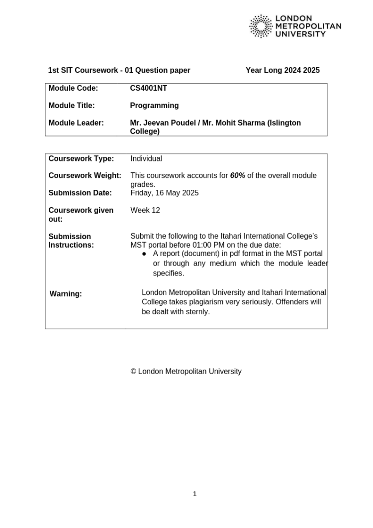 CS4001NTProgrammingY24AutumnCWQP_218006 CS4001NTProgrammingY24AutumnCWQP_218006