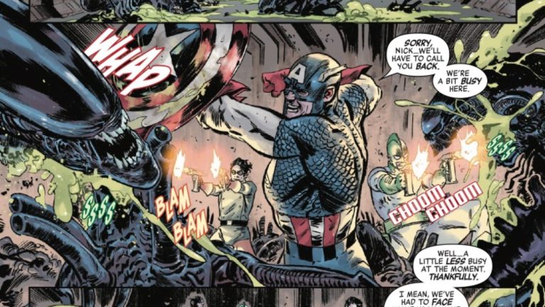 Alien vs. Captain America #4 Preview: Red Skull’s Chestburster Blues Alien vs. Captain America #4 Preview: Red Skull’s Chestburster Blues