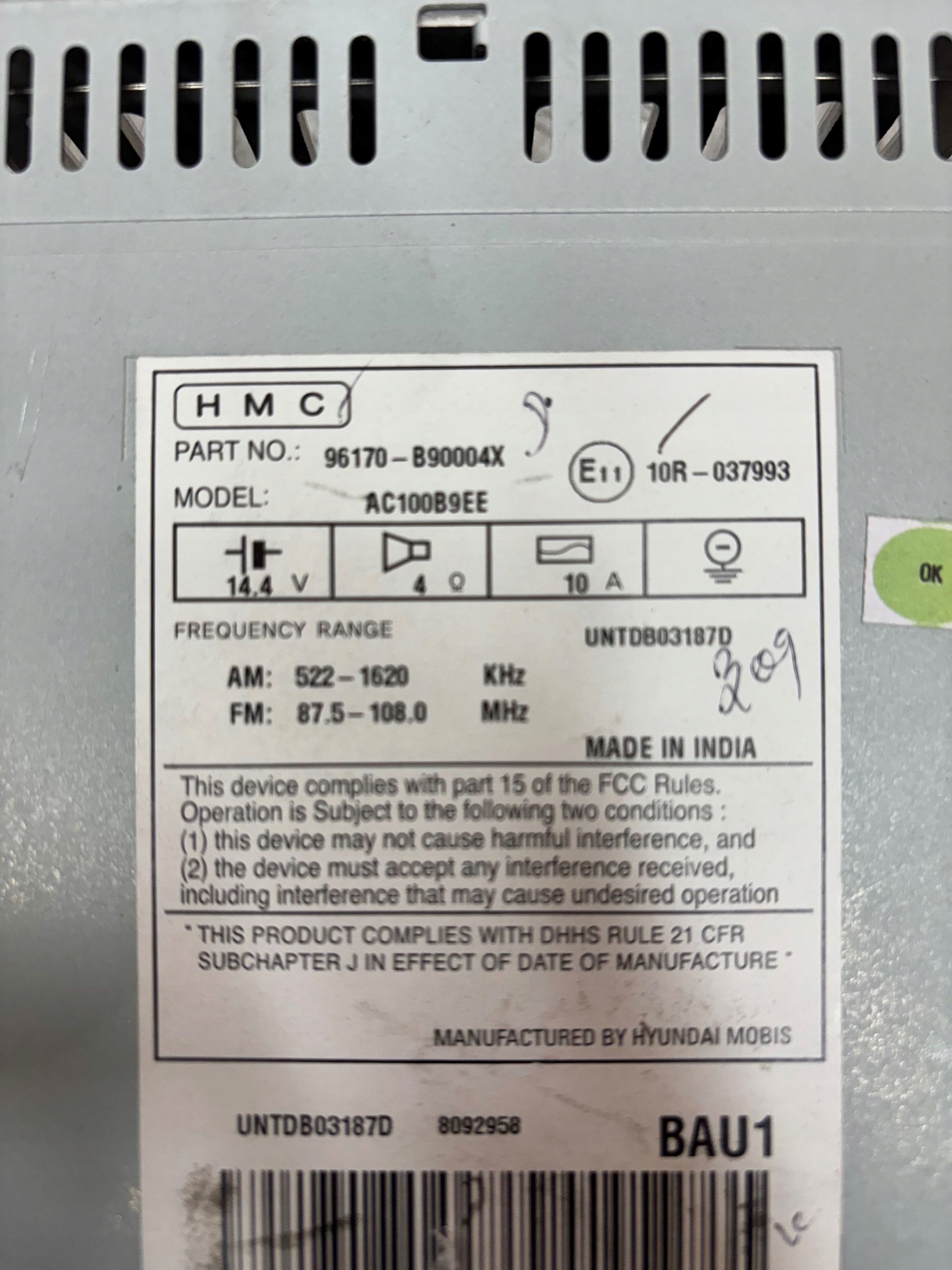 RADIO HYUNDAI I10 II 13- 96170-B90004X