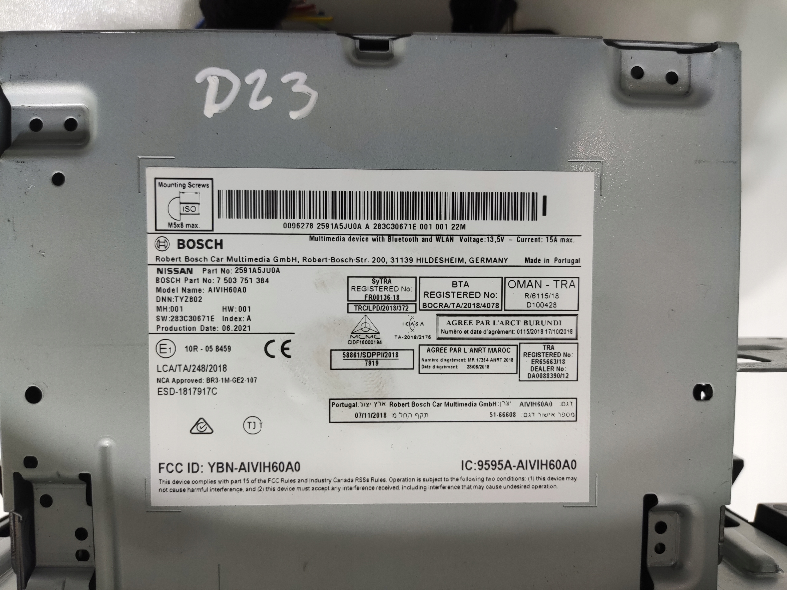 RADIO NAVIGACIA NISSAN NAVARA IV D23 NP300 2591A5JU0A 2015-2022