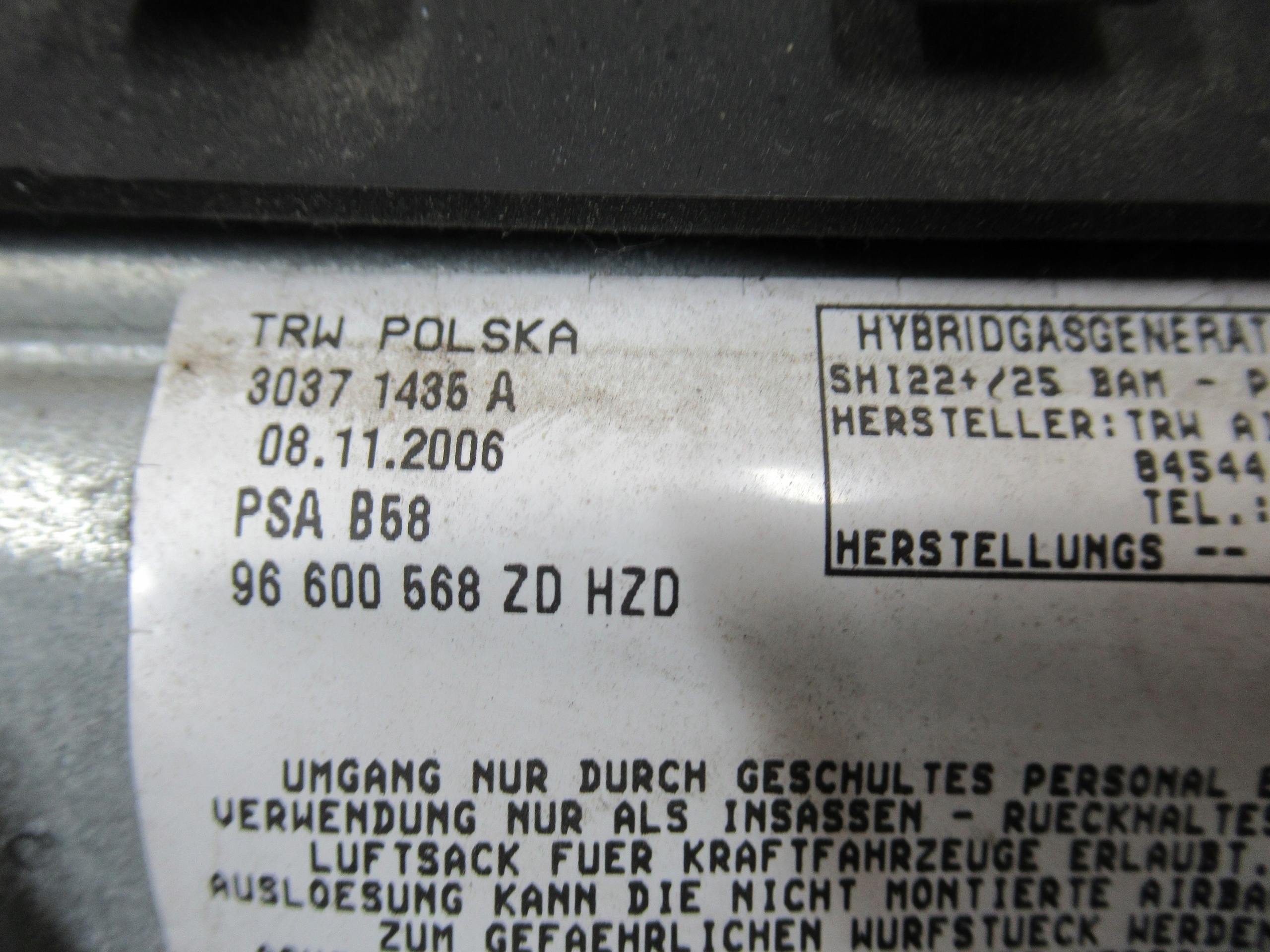 KOLENNY AIRBAG CITROEN C4 PICASSO