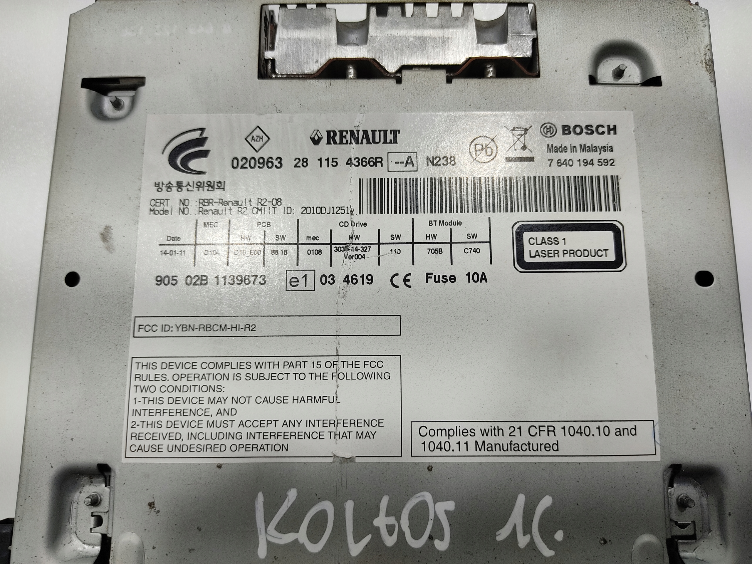 CD RADIO RENAULT KOLEOS I 281154366R 2008-2015 KOD
