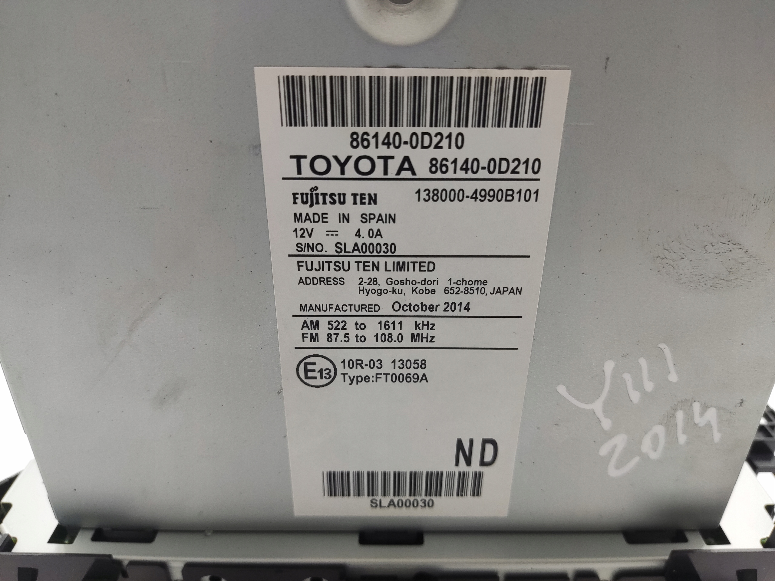 RADIO NAVIGACIA TOYOTA YARIS III 86140-0D210 2014-2017 LIFT