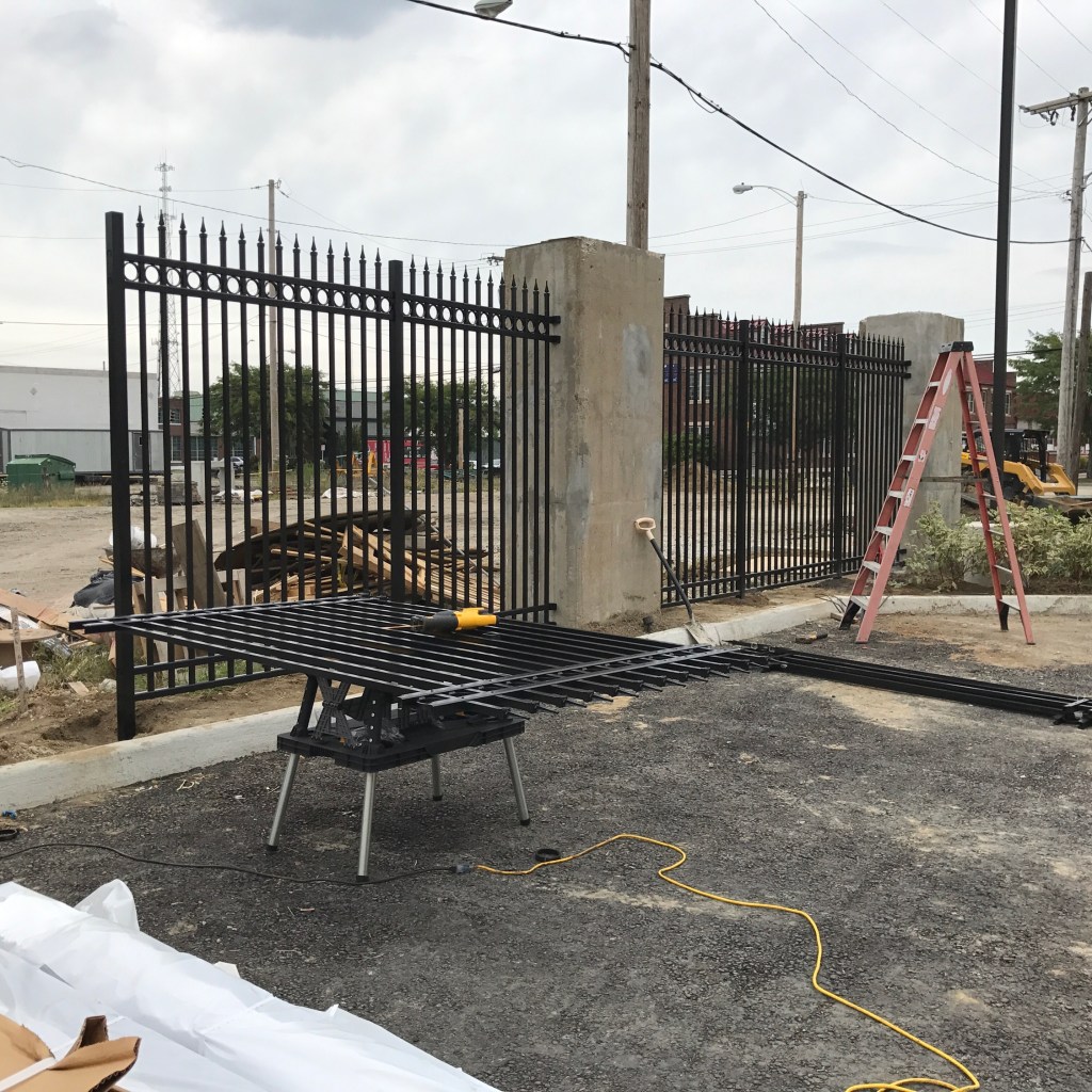 Ongoing Automatic gate installation with tools and materials on-site. Ongoing Automatic gate installation with tools and materials on-site.