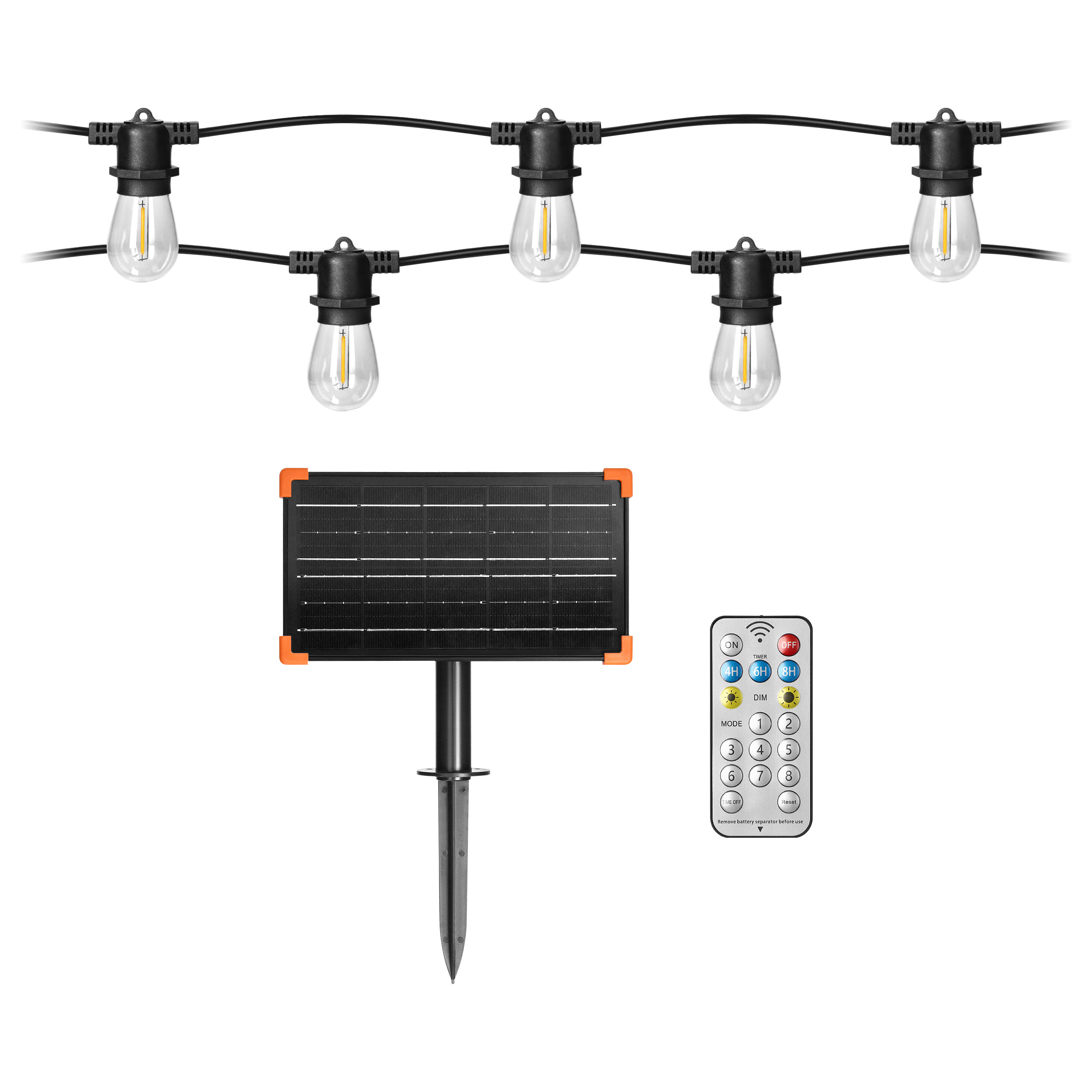 ORNO GIRLANDA SOLARNA 10m, 10xE27, 10+1 LED ŽAR. 0,1W 3000K, IP44, SA DALJINSKIM