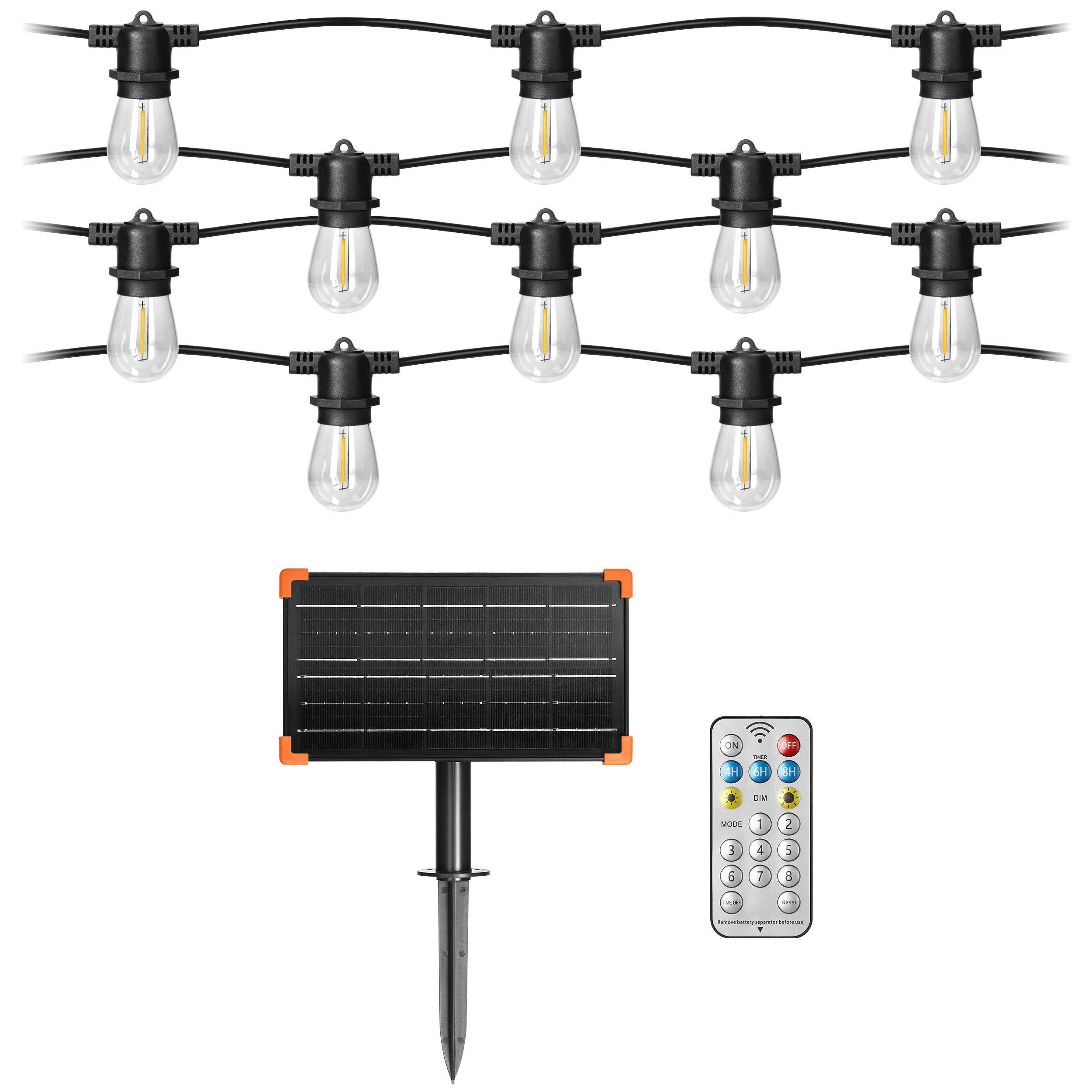 ORNO GIRLANDA SOLARNA 20m, 20xE27, 20+1 LED ŽAR. 0,1W 3000K, IP44, SA DALJINSKIM