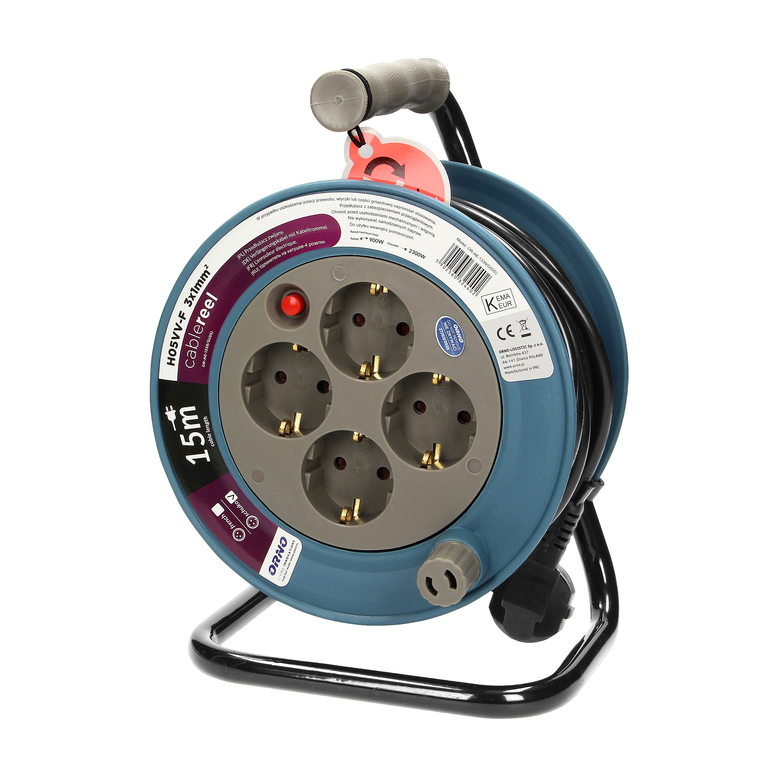 ORNO KABELSKA MOTALICA 15m, 2500W, 3x1mm2, SIVA NC