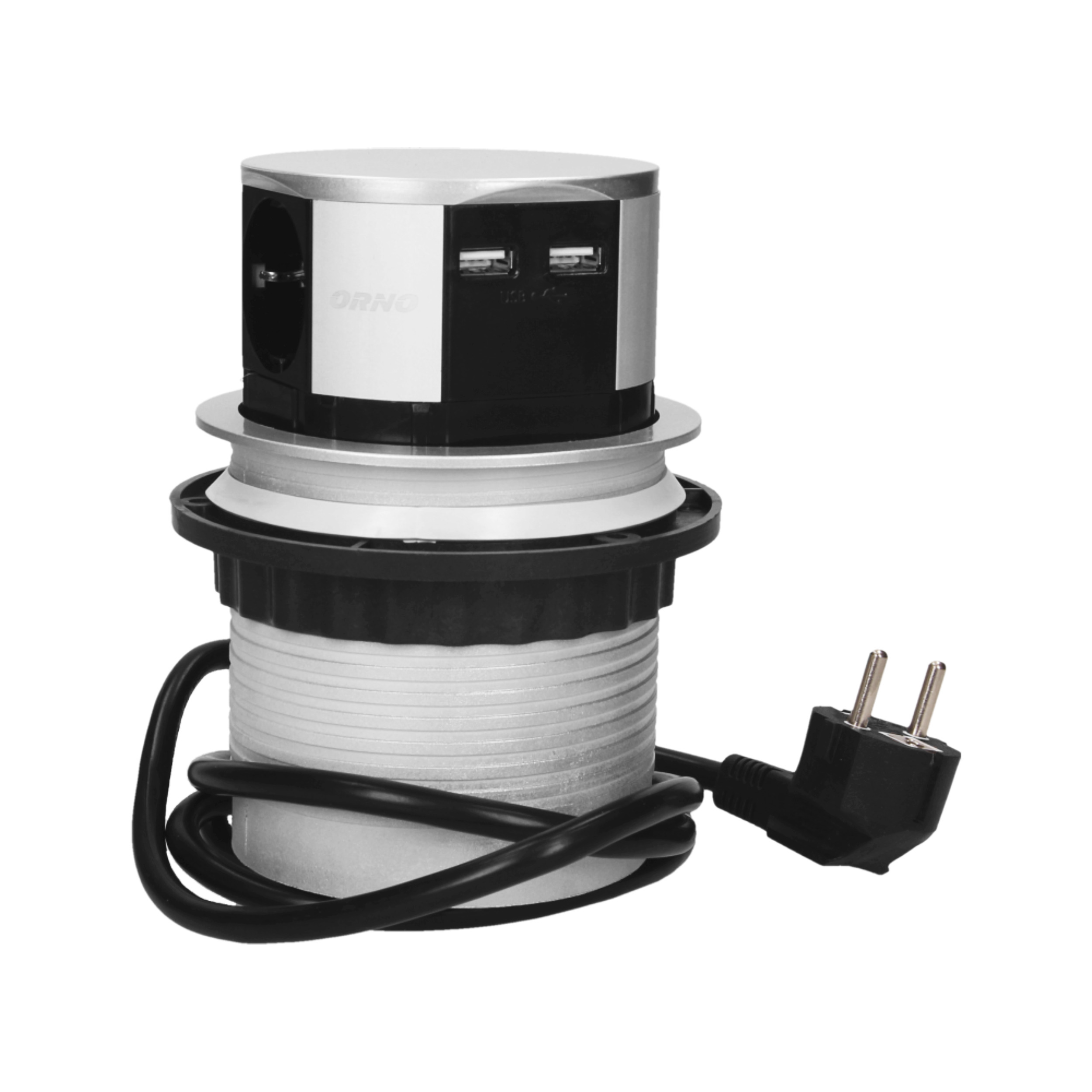 ORNO UGRAD. UTIČNICA ZA NAMJEŠTAJ 3xŠUKO + 2xUSB, SREBRNA “EOL”