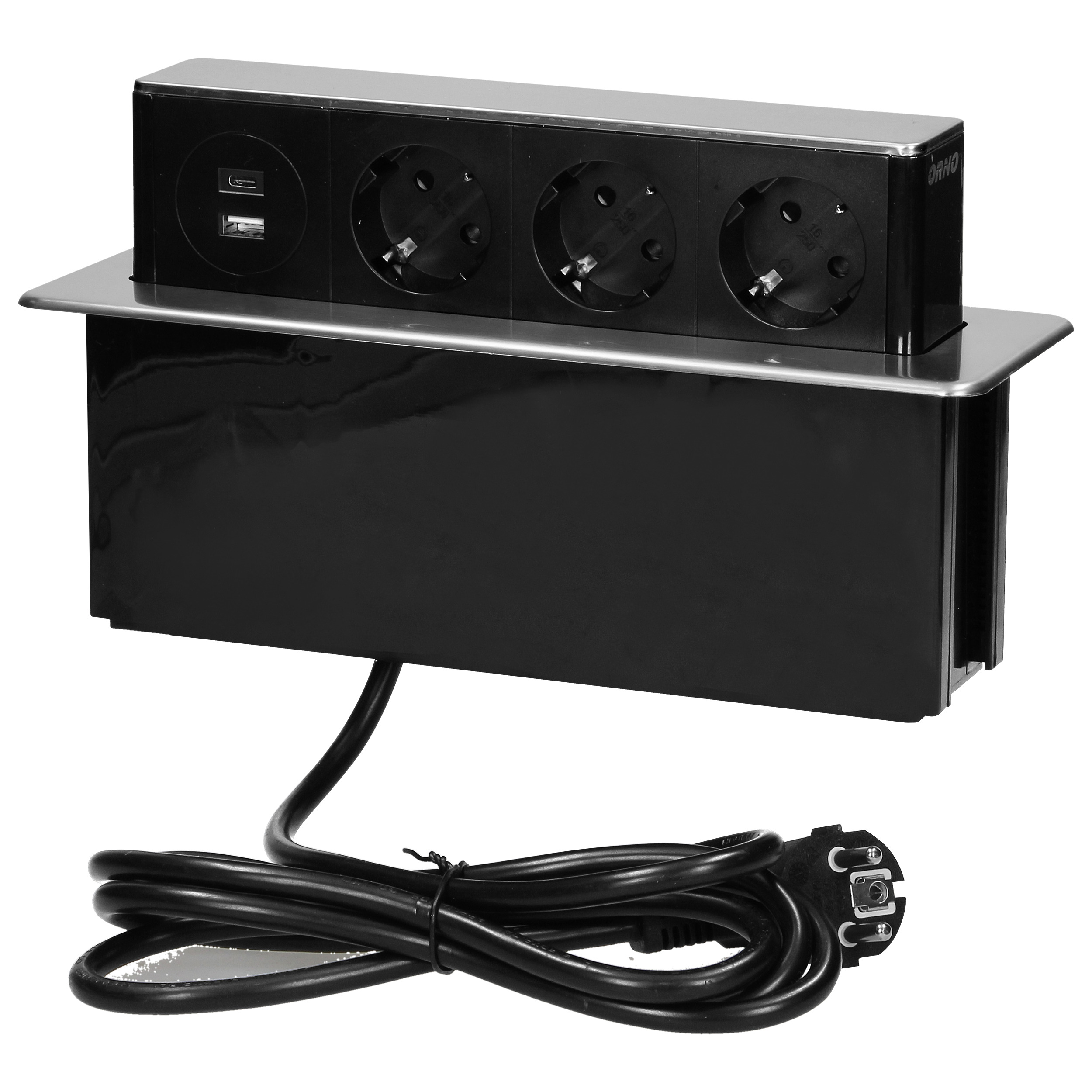 ORNO UGRAD. UTIČNICA ZA NAMJEŠTAJ 3xŠUKO + 2xUSB, INOX, 2m KABLA