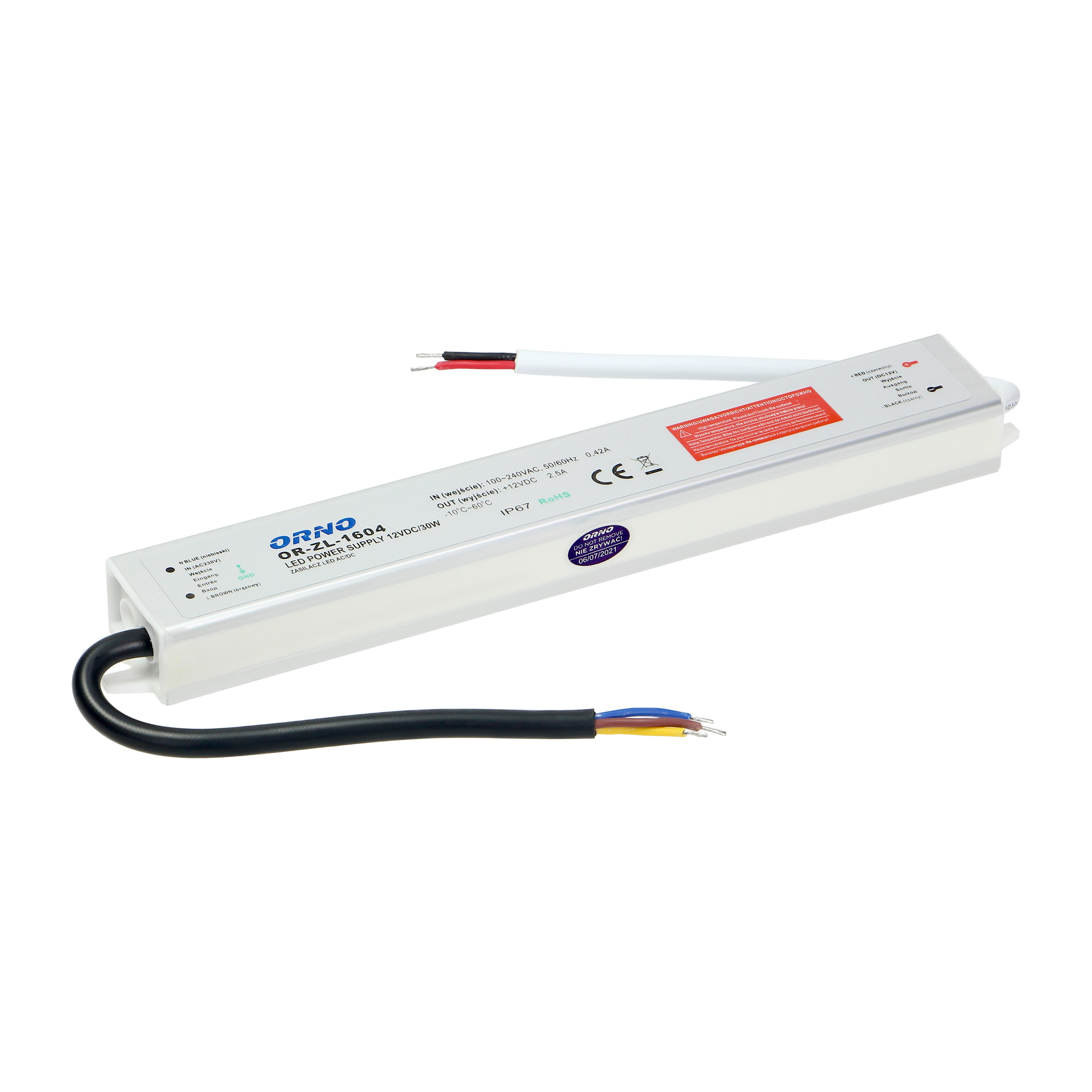 ORNO TRANSFORMATOR IP67, 30W, 12V, 2,5A, 223x31x22mm, METAL (07500265)
