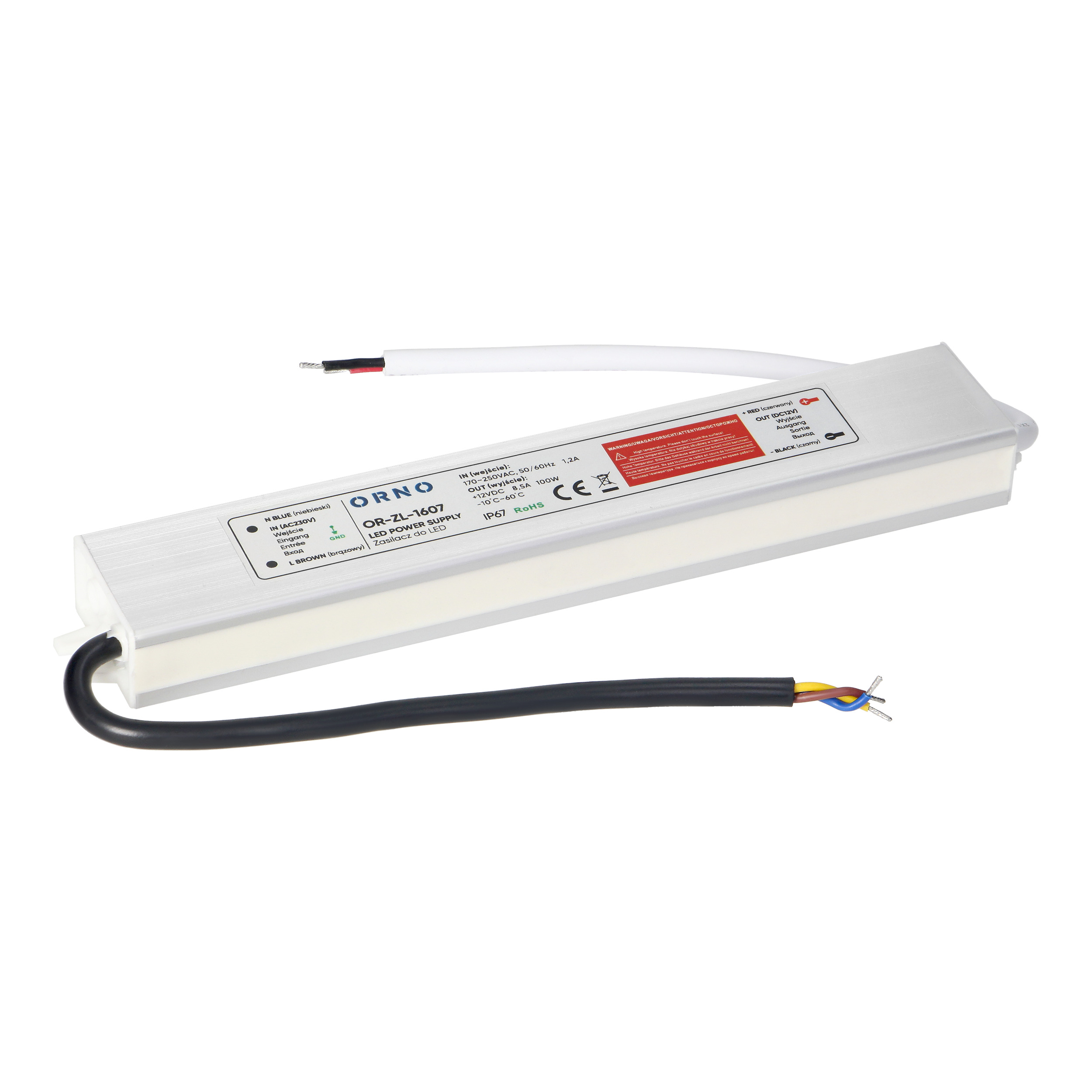 ORNO TRANSFORMATOR IP67, 100W, 12V, 8,3A, 185x70x45mm, METAL (07500269)